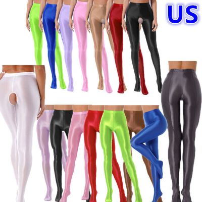 US Sexy Women Shiny Glossy Opaque High Waist Tights Stockings Training Yoga Pant